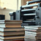 Livros e material impresso para leitura contínua em sala de aula